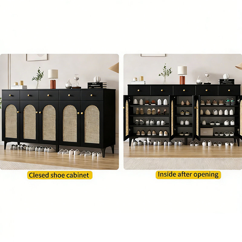 European style home indoor shoe cabinet, 41.34" H x 70.87" W x 13.78" D, Black