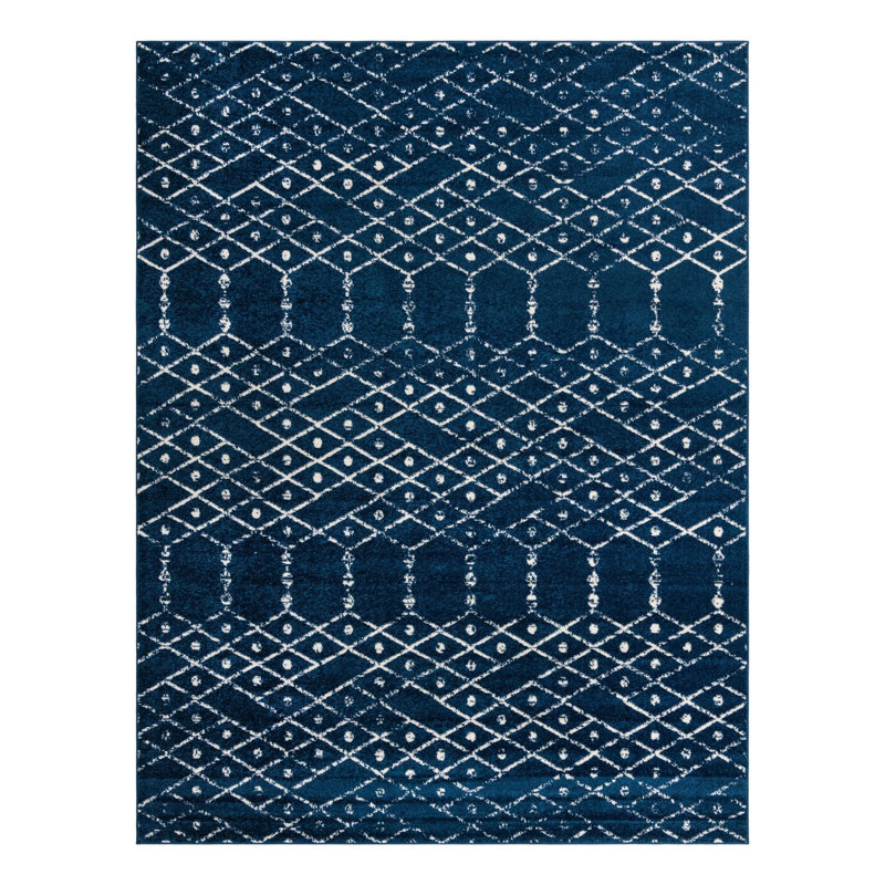 Tapis bleu marine / blanc Lenwood, Rectangle 9 pi x 12 pi