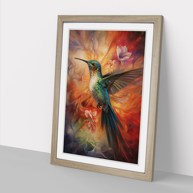Hummingbird Contemporary Art - Framed Print, Oak, 34cm H x 25cm W x 2cm D