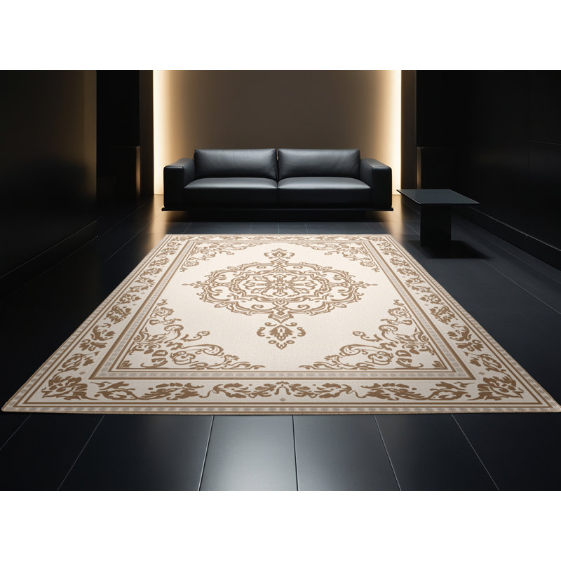 Tapis oriental moelleux moelleux en beige, Carré 8 pi
