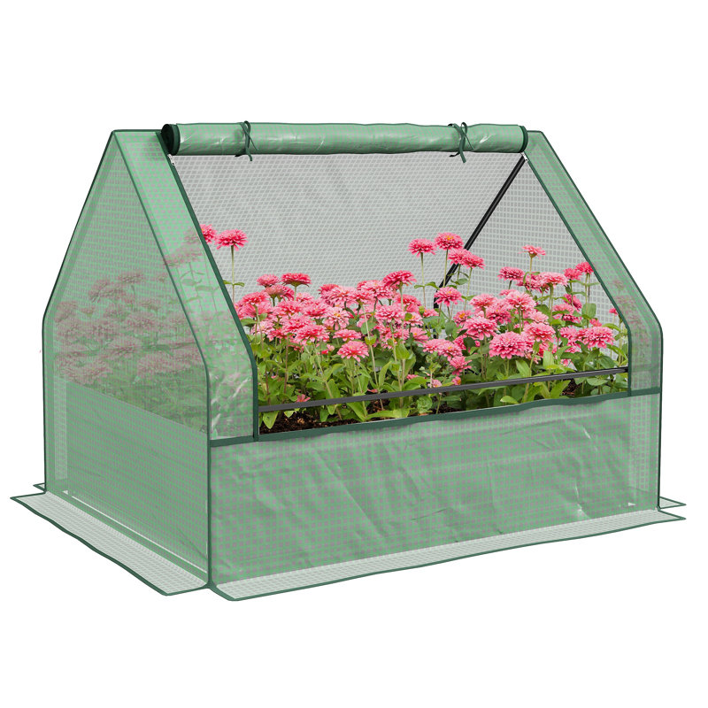 Raised Garden Bed With Mini Greenhouse, Galvanized Outdoor Planter Box With Cover, For Herbs And Vegetables, Use For Patio, Garden, Balcony, Cover And Planter