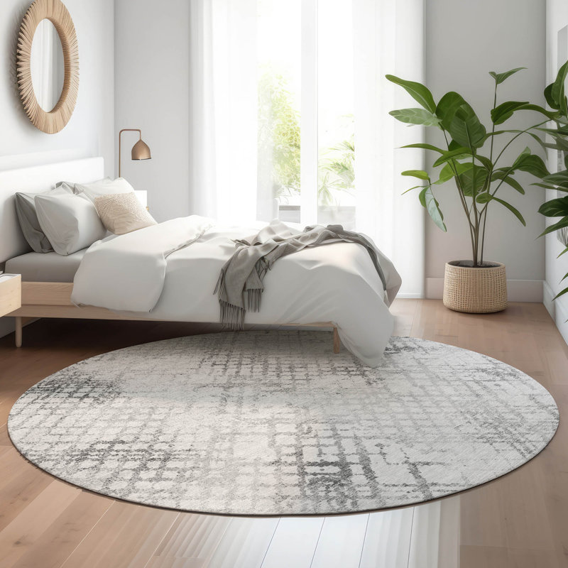 Tapis gris Prisco lavable à la machine de qualité supérieure, Rond 8 pi