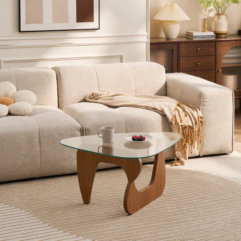 Table basse de style campagnard Mid-Century, H 15,74 po x L 35,82 po x l 25,59 po, Transparent, Brun
