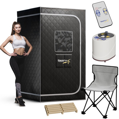 SteamSpa Portable 1-Person Home Sauna with 2-Liter Steam Generator and Digital Controller – Folding Chair, Foot Massager in Black Finish - SP-SS0003-1P