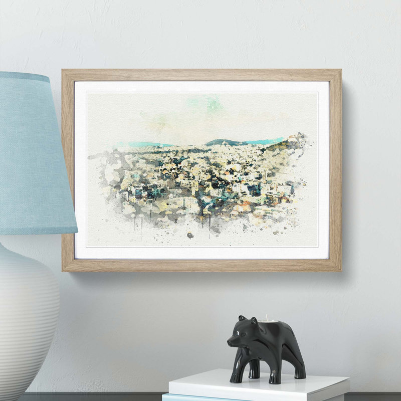 Athens Skyline in Greece in Abstract - Picture Frame Graphic Art Print, 27cm H x 36cm W x 2cm D, Oak Framed