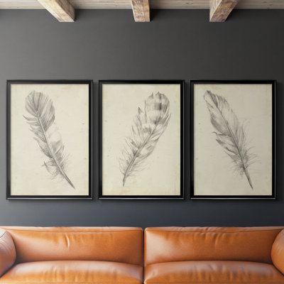 Croquis de plumes I - Toile tendue avec châssis sur mesure - 3 pièces