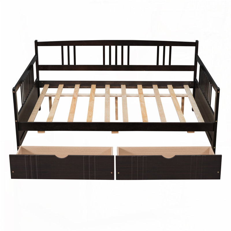 Daybed Wood Bed with Two Drawers, Espresso