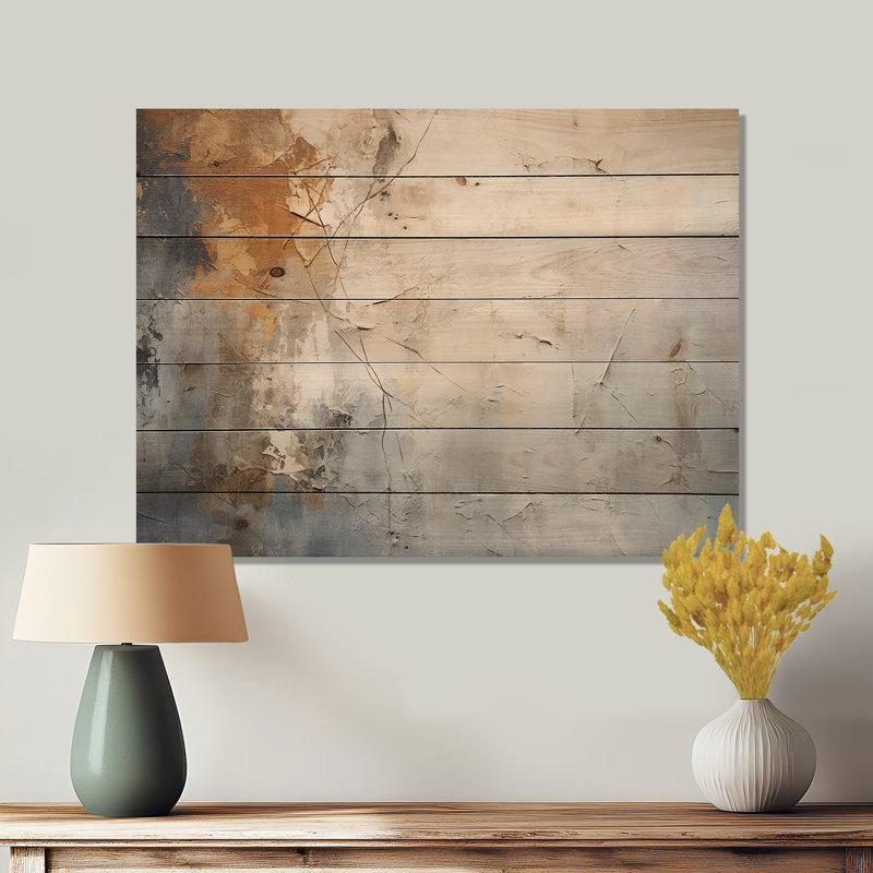 Spatule bleue et beige, chemin vers l'encre - Art mural abstrait sur bois de pin naturel, H 30 po x l 40 po