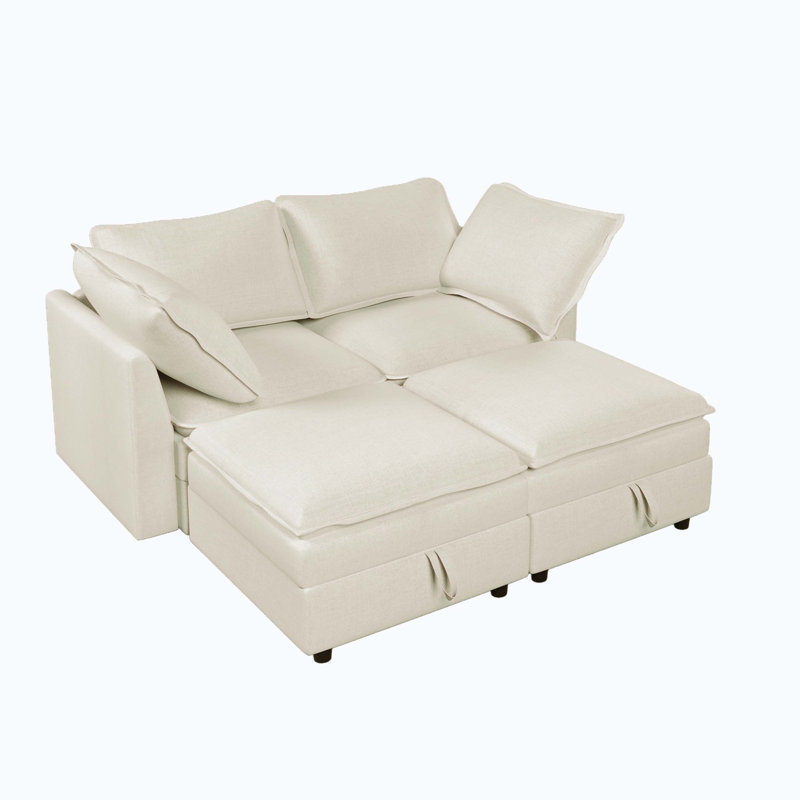 Chenille Modular Sofa with Storage, Beige