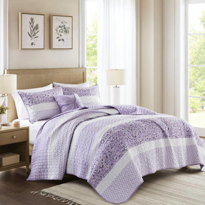 Courtepointe très grande / très grande taille, jeté, imprimé botanique floral Shabby Chic, courtepointe 100%, coussin de nettoyage des taches 4 pièces - conception, courtepointe Vermicelli, literie