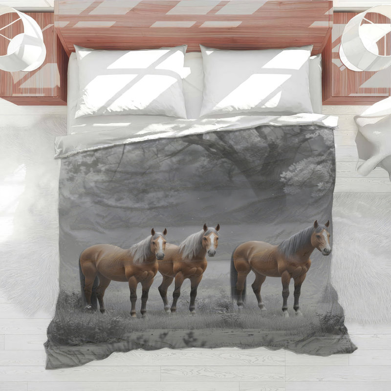Édredon Three Horses In Forest, Lit simple