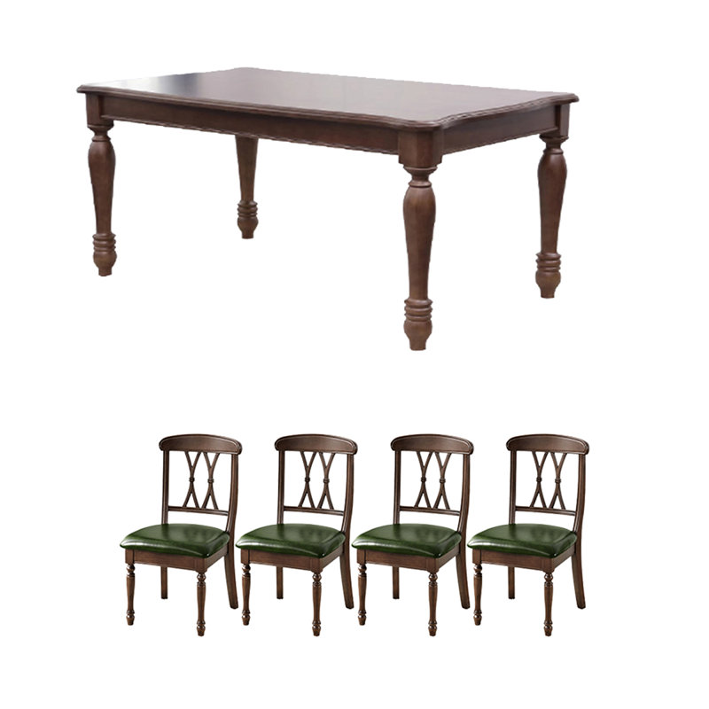 4 - Person Walnut Solid Wood Solid Wood Top Four Leg Dining Set, 30.71"H x 59.06"L x 35.43"W