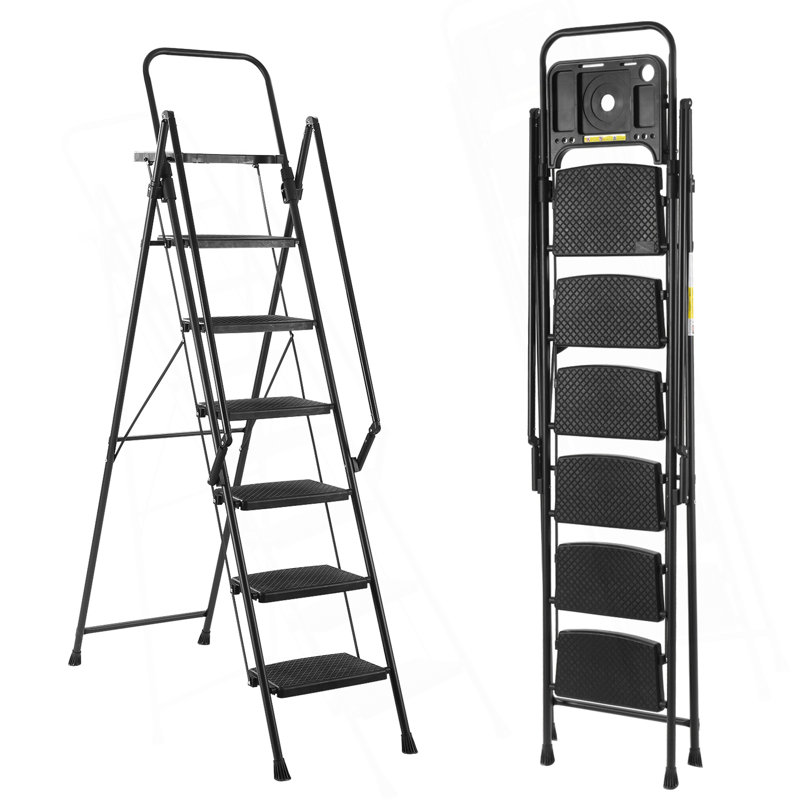 Marchepied pliant avec pédales antidérapantes à bande passante et plateaux à outils, marchepied léger et portable en acier, parfait pour la cuisine et la maison, pour l'intérieur et l'extérieur, avec des marches en acier robustes