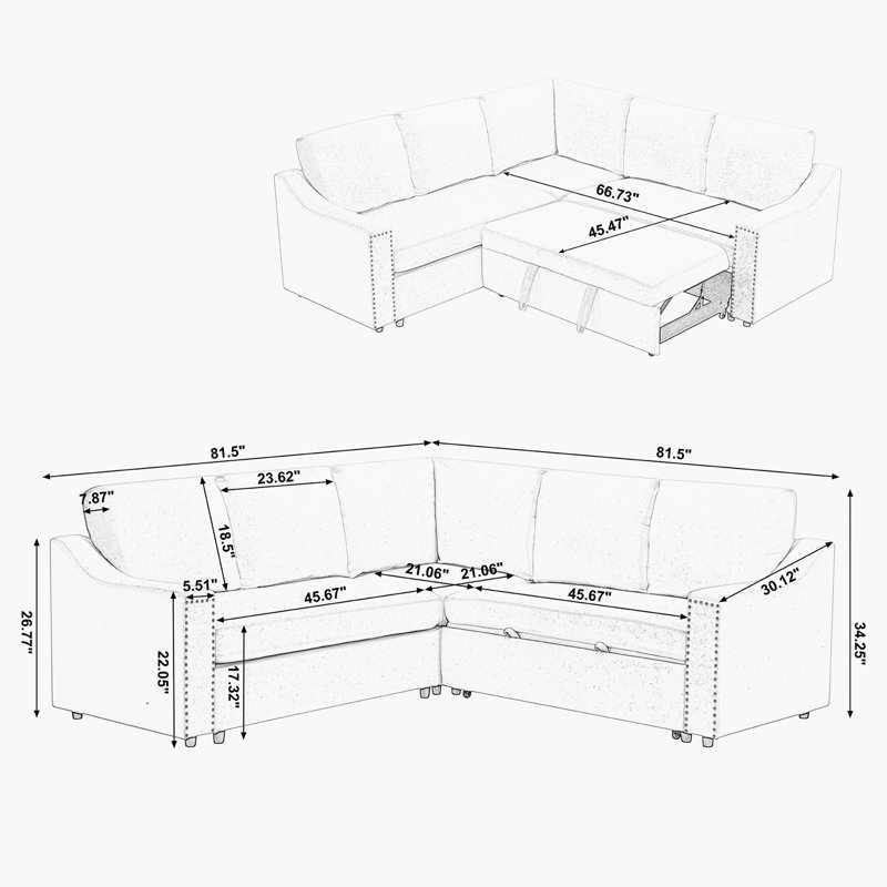 Idalmis 81.5'' Upholstered Sleeper Sofa, Beige Chenille