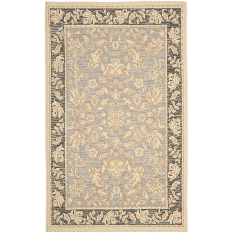 Light Blue and Espresso Synthetic Medium Rectangle Rug