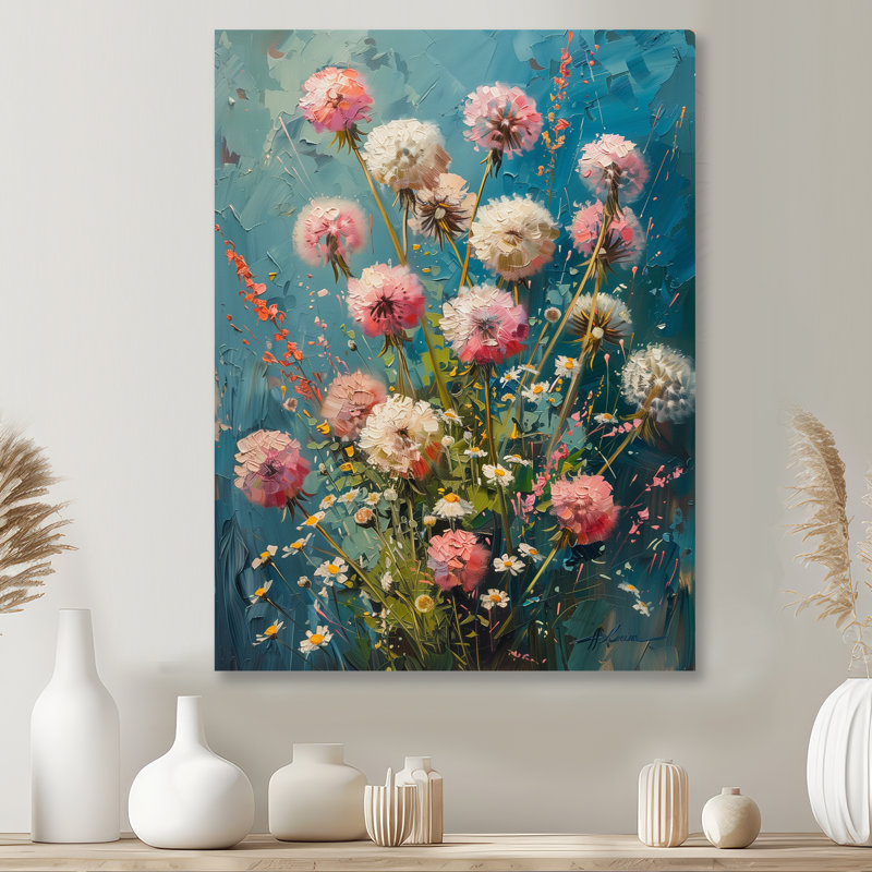 Été rose bleu pissenlit Dream I - Pissenlit, art mural, salon, Métal métal, H 44 po x l 34 po x P 1,5 po