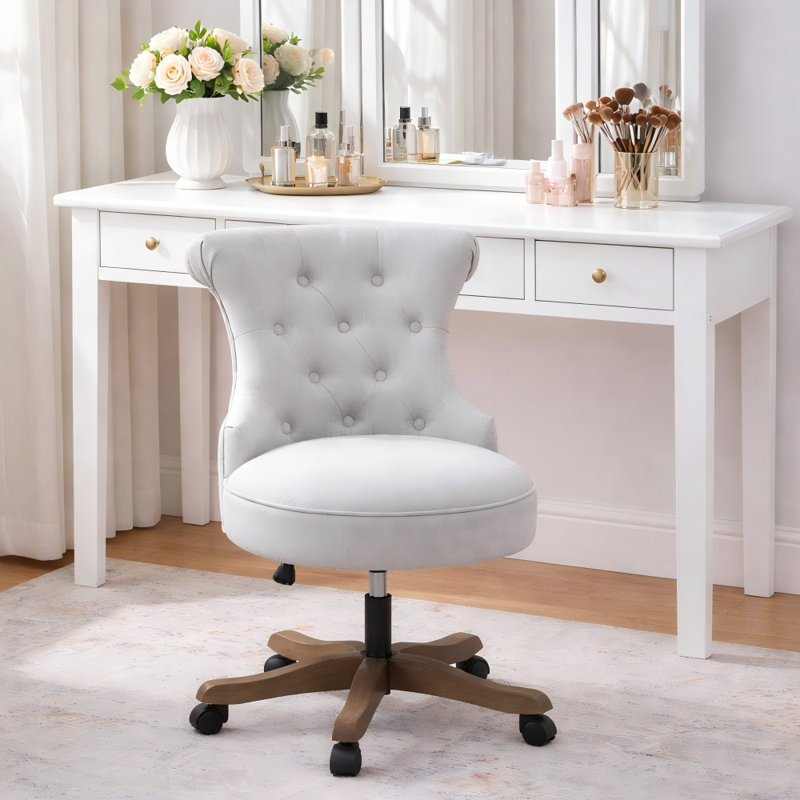 Asyra Wide Back Tufted Swivel Task Chair, Light Gray