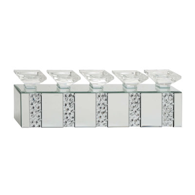 Candélabre décoratif en verre à 5 assiettes décoratives avec cristaux et cristaux