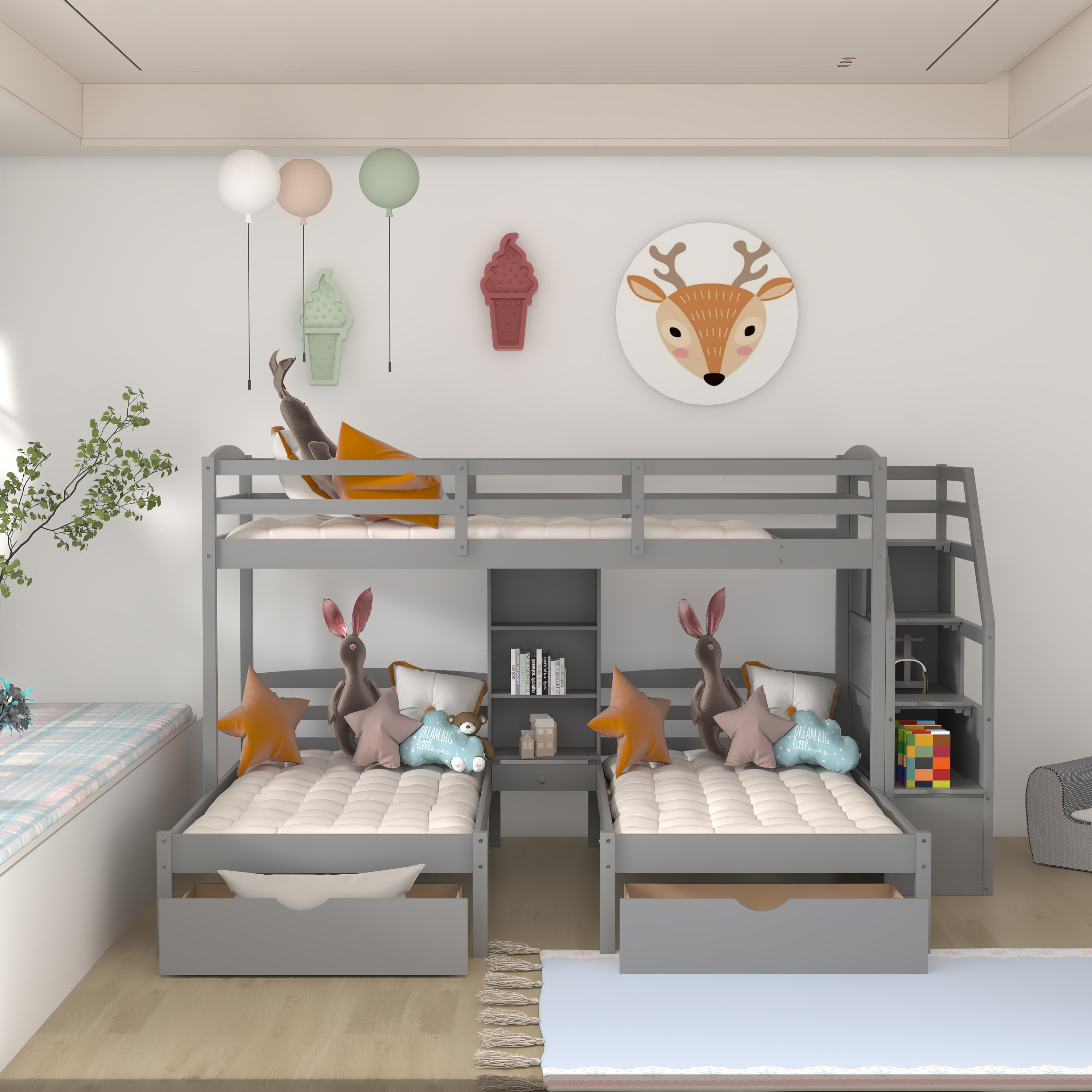 Harriet Bee Graylin Twin over Twin over Twin 2 Drawer Triple/Quad Bunk ...