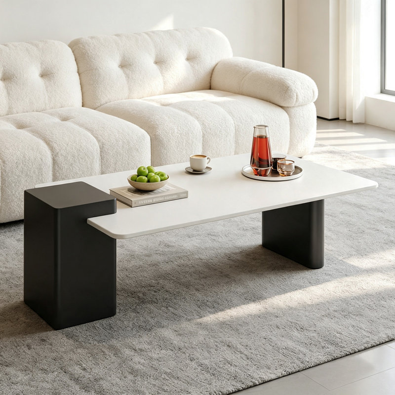 Table basse de salon en ardoise Minimalisme, H 17,71 po x l 62,99 po x P 27,55 po, Blanc/Noir, Couleur unie