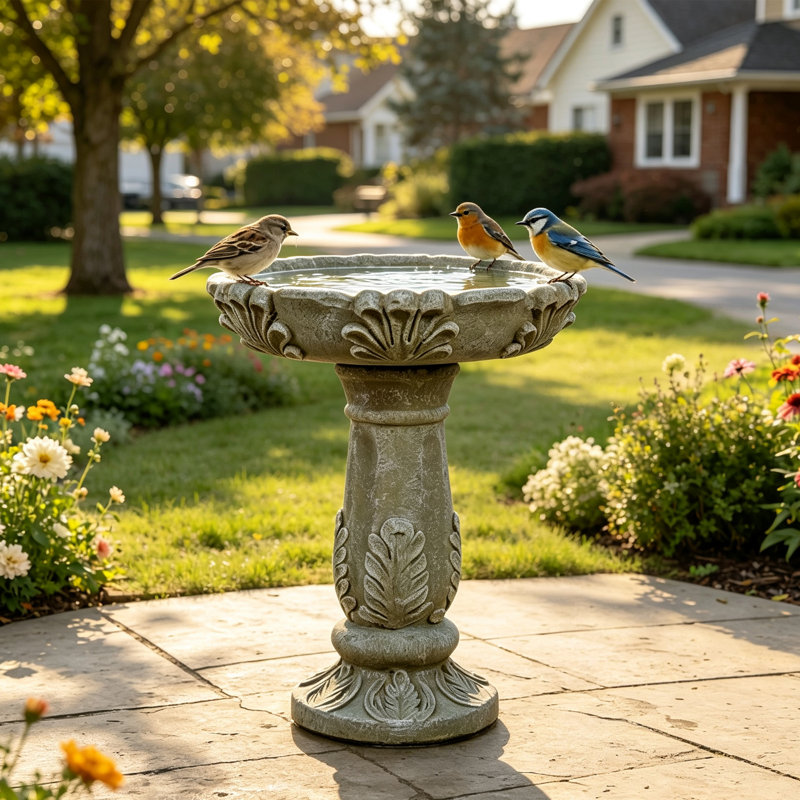 Bain d'oiseaux sur pied en béton, colonne extérieure – Abreuvoir pour oiseaux sur piédestal, pour terrasse, jardin ou intérieur. Décoration et rangement.