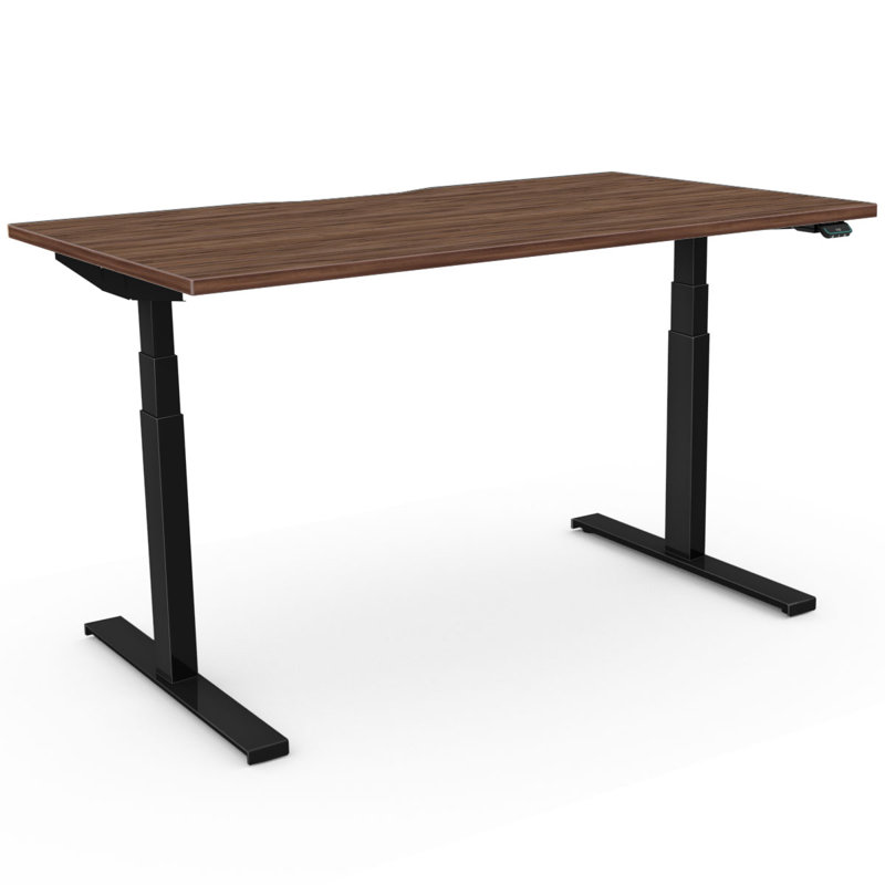 Arnesia Adjustable Metal Base Standing Desk, 123cm H x 140cm W x 80cm D, Tiepolo Walnut, Black
