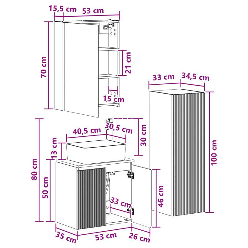Vanity & Mirror Set, Grey