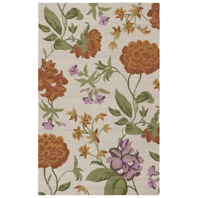 Tapis floral en laine crocheté à la main Emrick, Rectangulaire 3 pi x 5 pi