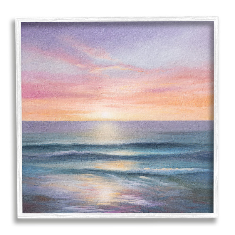 " Ocean Sunrise ", 12" H x 12" W x 1.5" D, Coastal White Framed Giclee