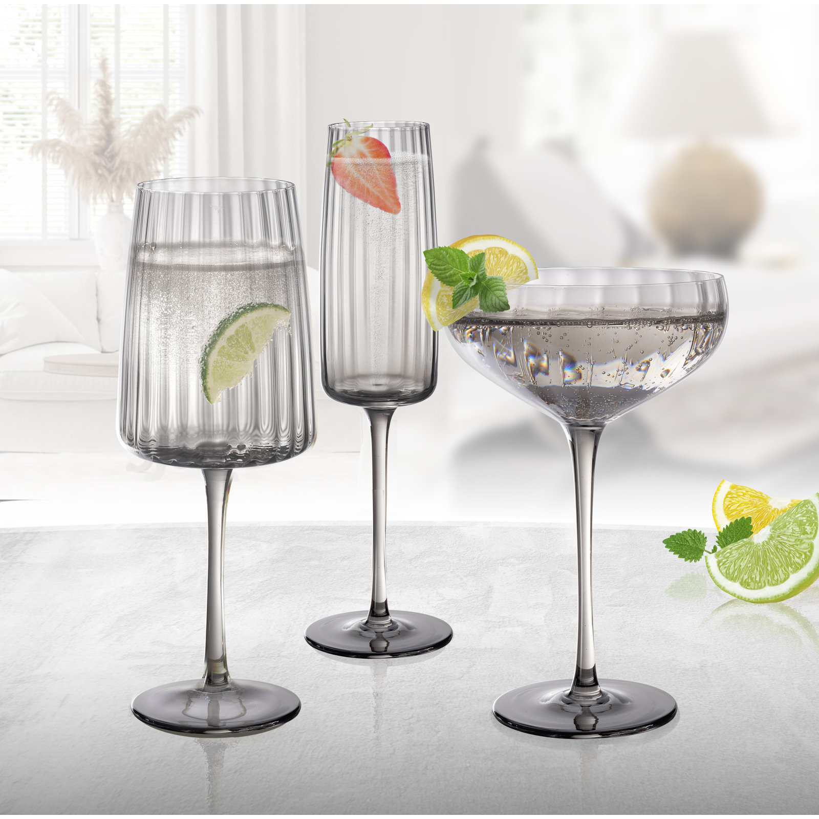 Orlosky Amber Flute Glasses, Set/4, Gray