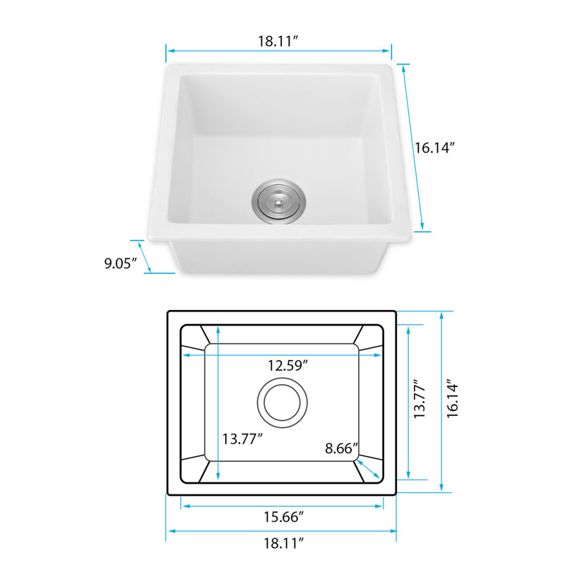 18-Inch L X 16-Inch W Quartz Undermount Bar Sink With Grid And Strainer | Gift Idea