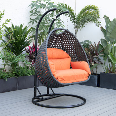 Fauteuil d'œuf d'extérieur en osier pour 2 personnes avec support et coussins Mendoza - Double balancelle suspendue résistante aux rayons UV pour patio et jardin