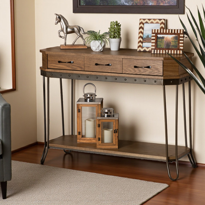 Serene 3-drawer Console Table in Brown and Black Finish, 31.71" H X 42.68" W X 15.2" D