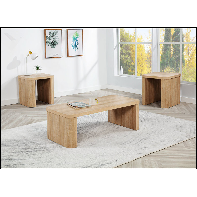 Ensemble de 3 pièces 3 pièces magnifiquement fabriquées avec charmante table basse aux bords incurvés inspirés du bois avec roulettes cachées et meubles de salon en bois