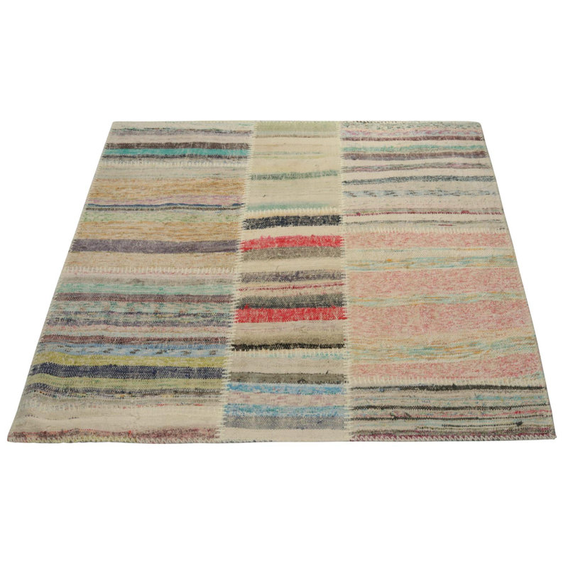 Wool Striped Area Rug in Pink