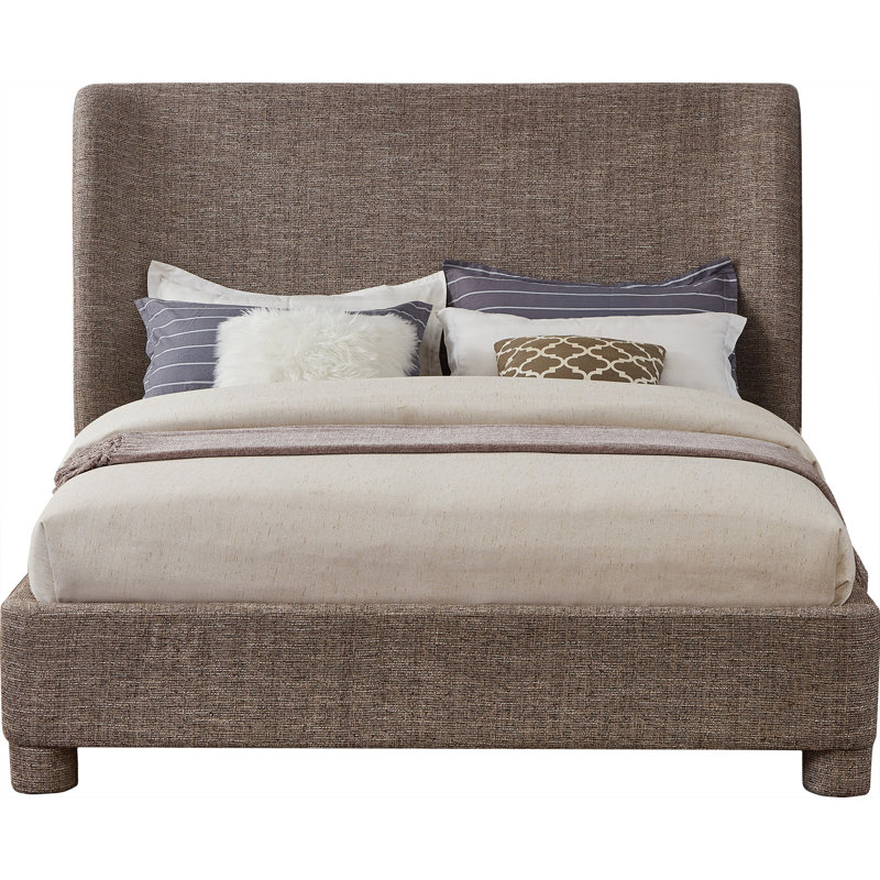 Kiria Upholstered Wingback Bed, King, Brown Linen Textured Fabric