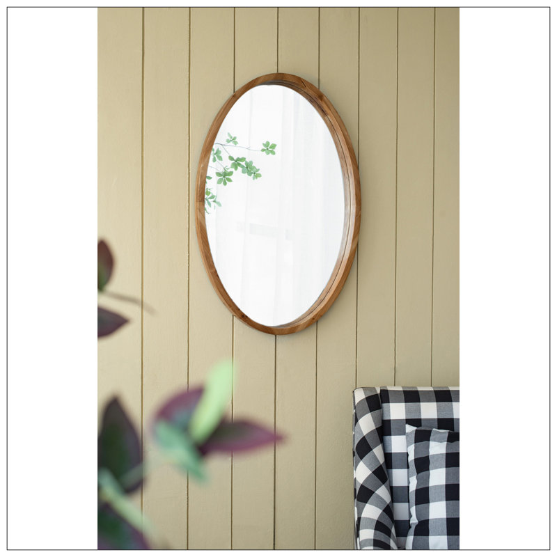 Wood Round Mirror, Farmhouse Decor Style Circle, 35.4" H x 23.6" W x 2" D