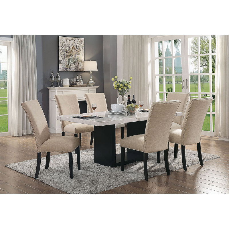 Ensemble de table de salle à manger, table avec 6 chaises d'appoint rembourrées pour la salle à manger, Beige