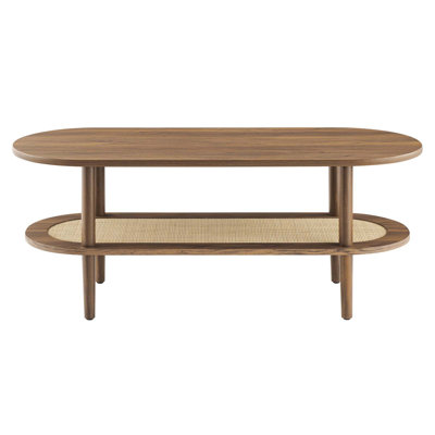Modway Torus Oval Coffee Table with Rattan Shelf