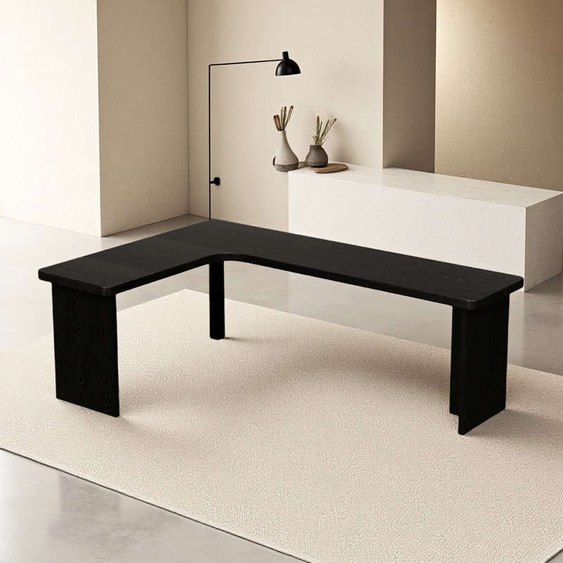 Bureau moderne en bois massif noir en forme de L, H 29,53 po x l 62,99 po x P 47,24 po