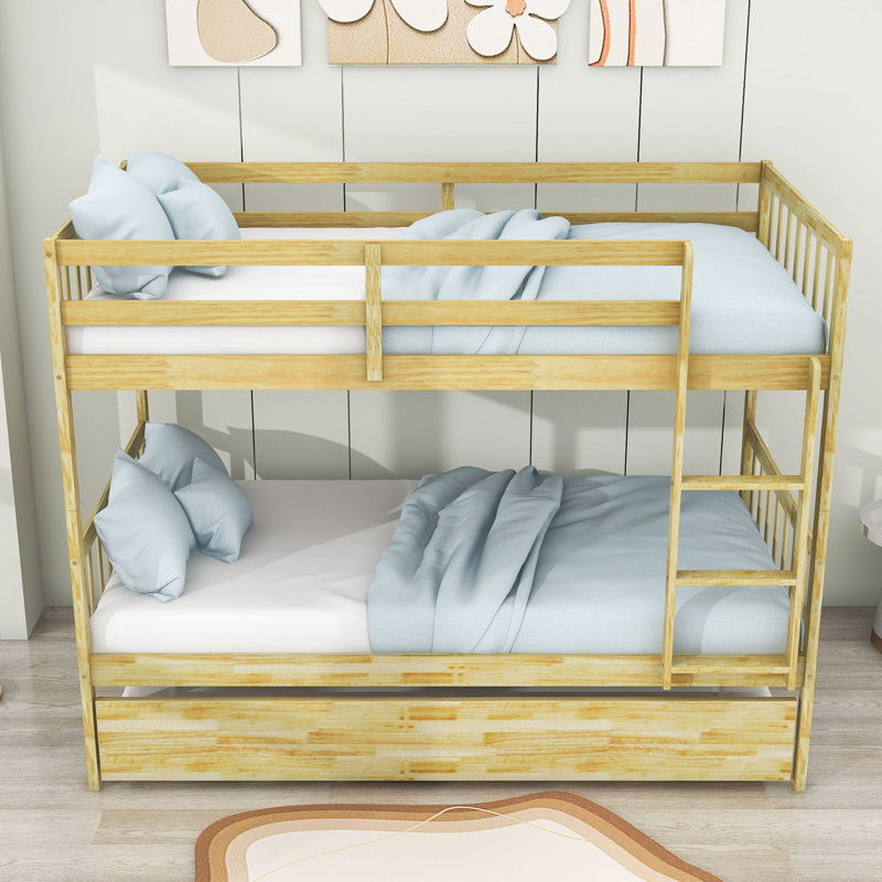 Csongor Kids Twin Over Twin Bunk Bed with Trundle, Natural