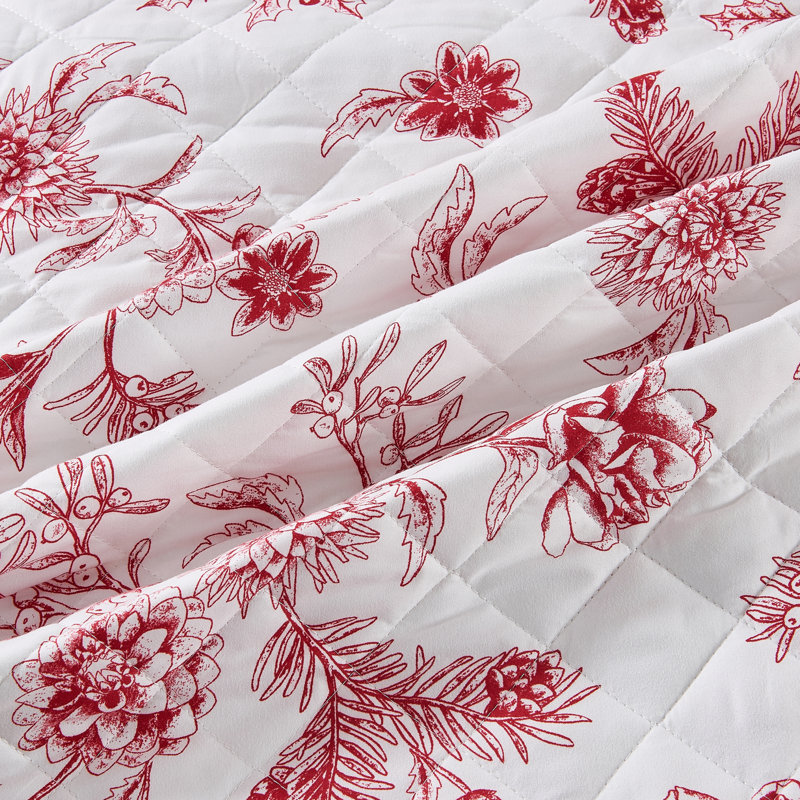 Vibrant & Cheerful Christmas Quilt Set, California King Quilt  + 2 King Shams, Jolly Floral