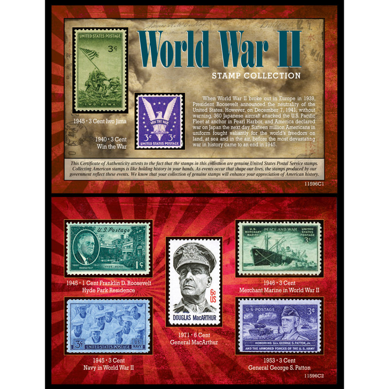 World War II Commemorative Stamp Collection in Black Vinyl Portfolio