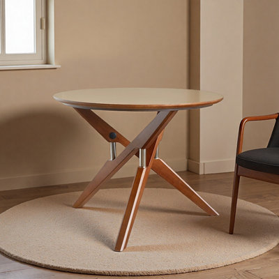 Retro-style Brown Durable Boxwood Round Desk
