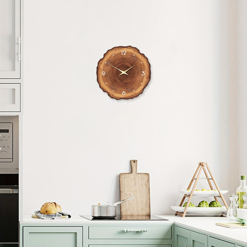 Horloge murale en bois pour le décor du salon - Horloges murales rustiques à piles 12 po - Horloge murale à anneaux brun