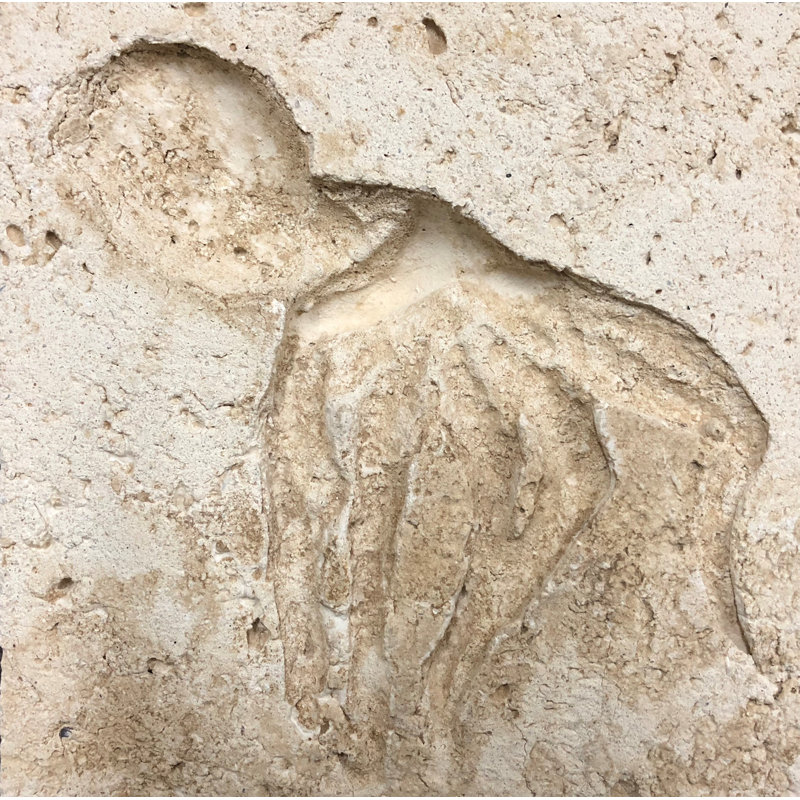 6" x 6" SeaStone Cement Squid Fossil Impression Bevel Edge Medallion Tile in Buff
