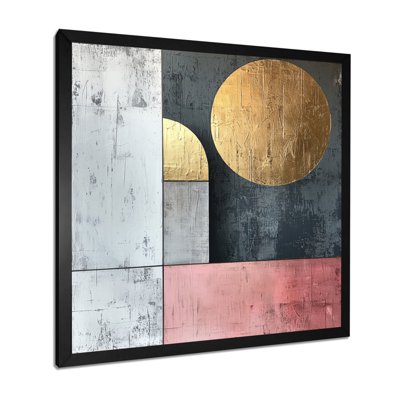 Motif géométrique abstrait géométrique doré rose et gris, Reproduction encadrée d'une seule photo sans pass