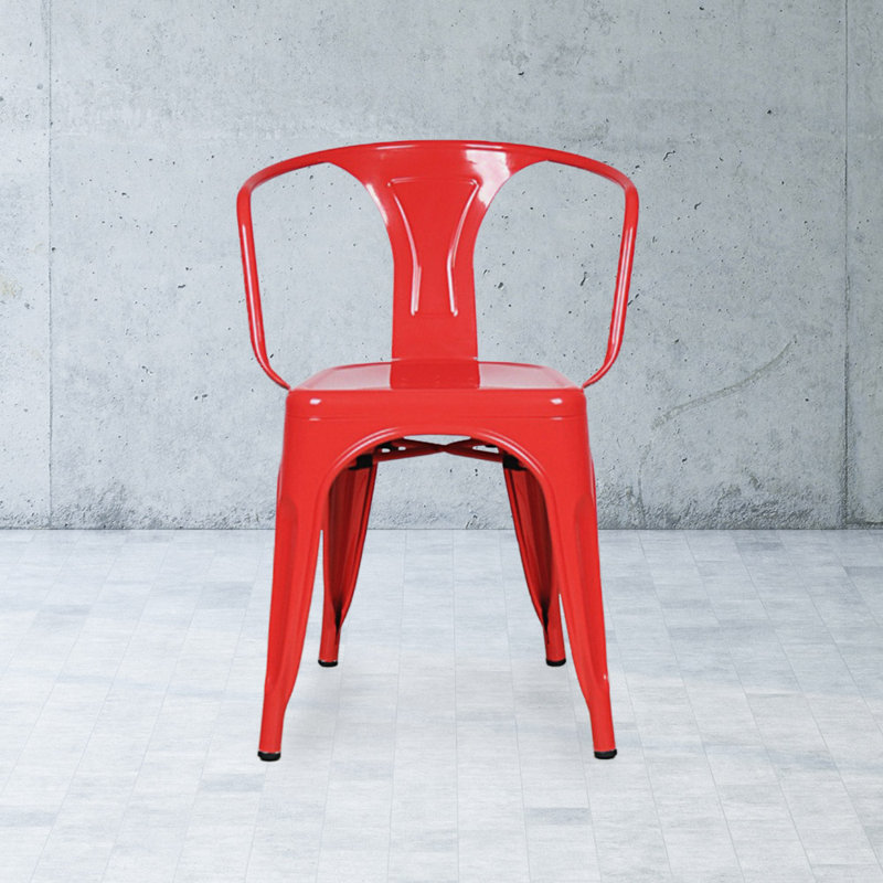Chaise avec accoudoirs en métal, Rouge