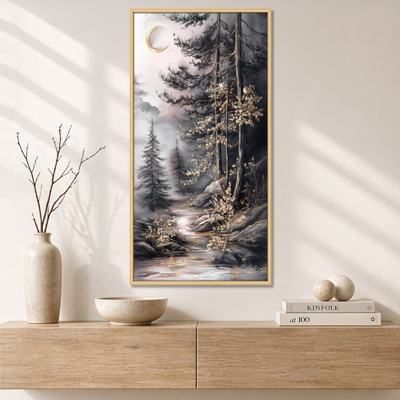 «Gold Grey Aleah III - Serene», reproduction d'art encadrée sur toile, H 40 po x l 20 po, Cadre naturel flottant