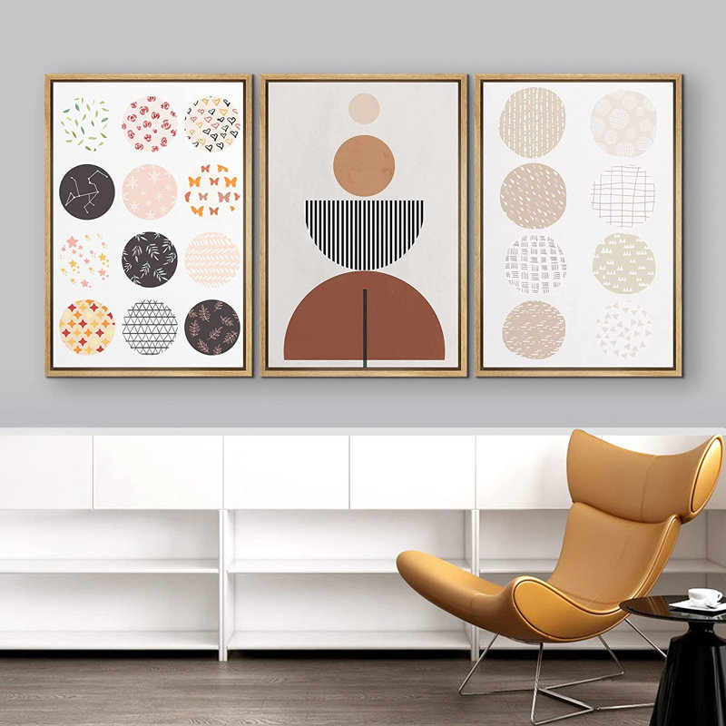 Cadre flottant style Mid-Century, 3 pièces, impression sur toile, H 24 po x l 48 po x P 1,5 po, Naturel